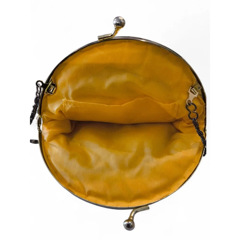 Vintage Beaded Sequin Evening Bag Gold Fringe Kiss Lock Boho Glam - Picture 7 of 10